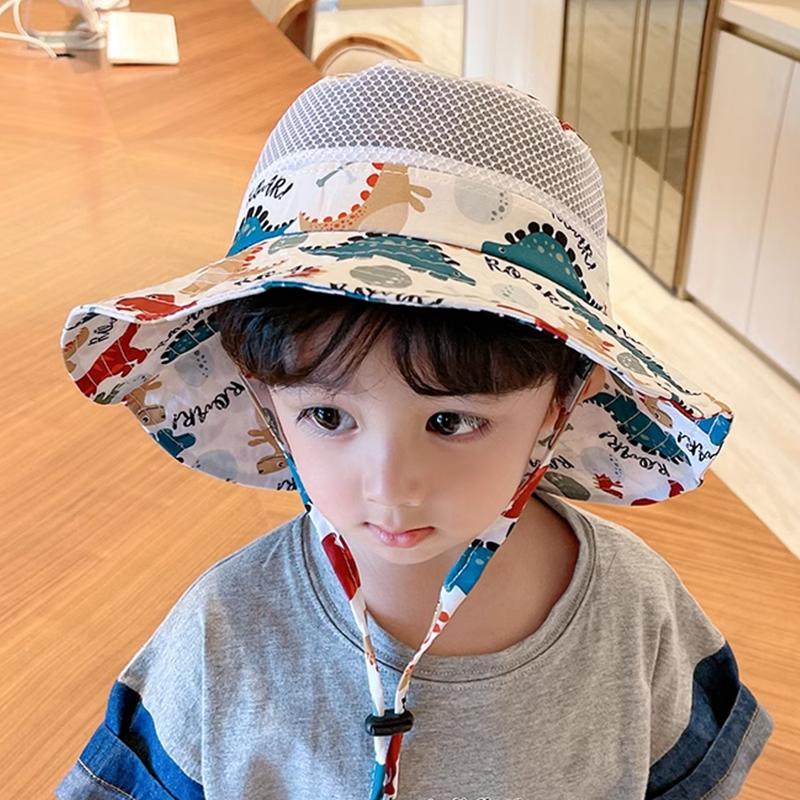 Children'S Large Brim Sun Protection Summer Thin Mesh Breathable Fisherman Hat Kindergarten Hat Girl Baby Sun Hat