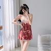 Lace suspender home nightdress simulation silk fabric summer cool and sexy V-neck bow decoration home leisure