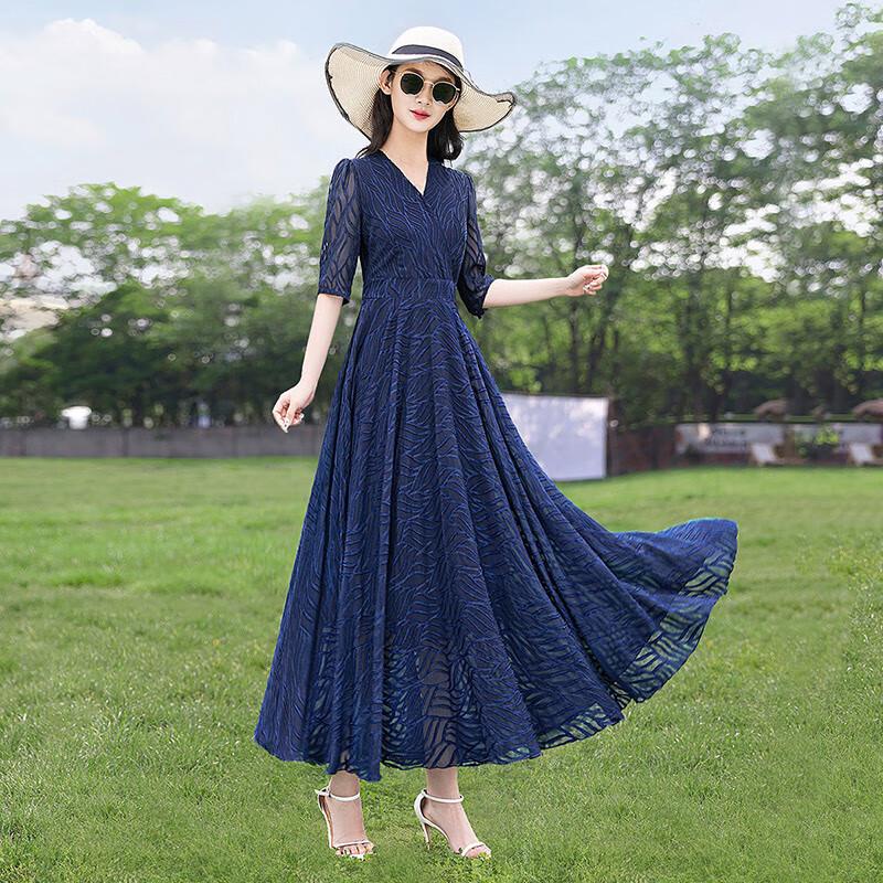Elegant V-Neck Puff Sleeve High-Waist Maxi Dress