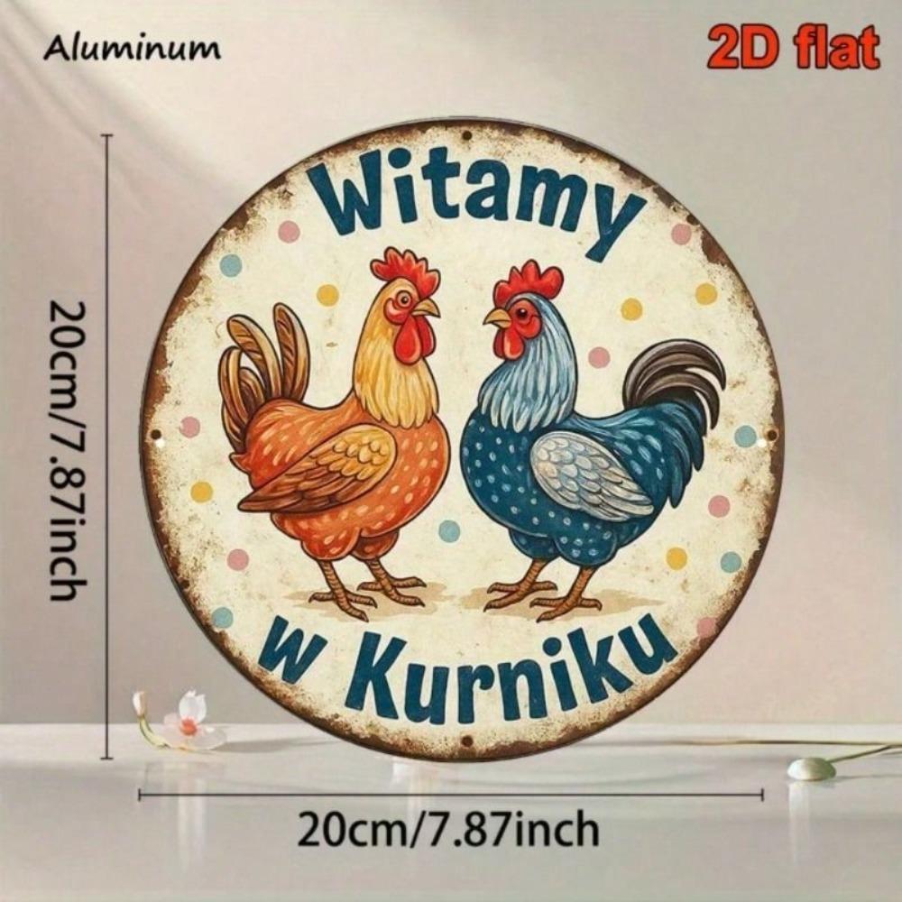 Vintage Round Metal Rooster Sign Country Farmhouse Wall Decor for Chicken Coop Outdoor Garden