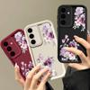 Purple Floral Print TPU Soft Phone Case For Samsung S25 Plus S24 FE S23 Ultra S22 A16 A15 A55 A56 A36 A35 A06 A05 A34 Matte Shockproof Bumper Cover
