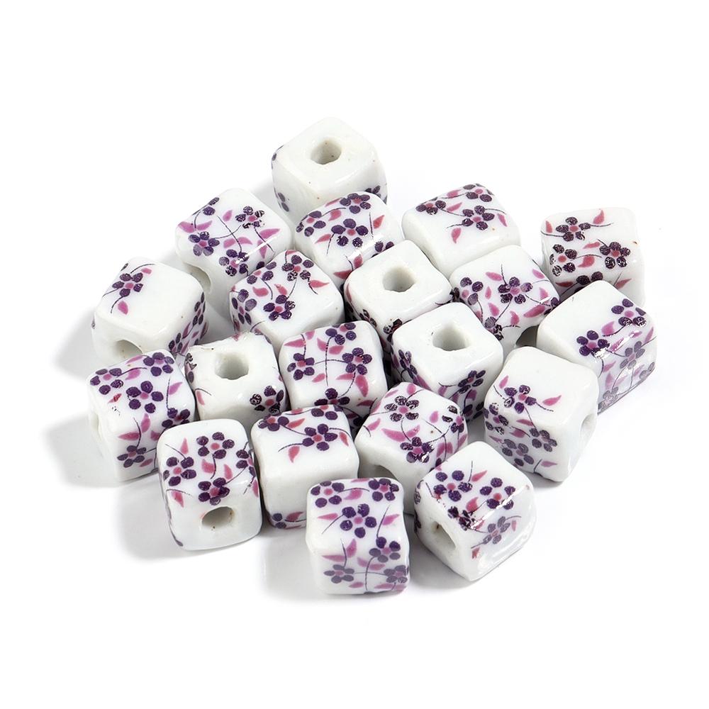 

20pcs Square Jingdezhen Ceramic Beads Colorful Flower Loose Beads Chinese Style Spacer Beads For Jewelry Making DIY Bracelet