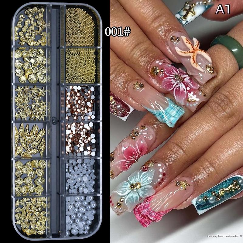 12 Grid Mixed Metal Punk Style Rivets Bow  3D Nail Decoration Gold Silver Nail Jewelry Nail Charm Manicure Studs