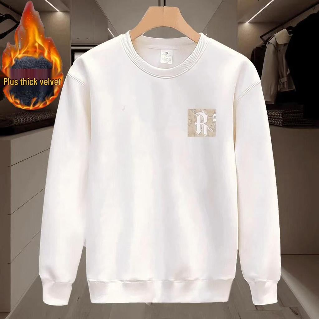 Men's American Print Fleece-Lined Sweatshirt - Loose Fit, Thick, Casual Crew Neck, Trendy Long Sleeve Top