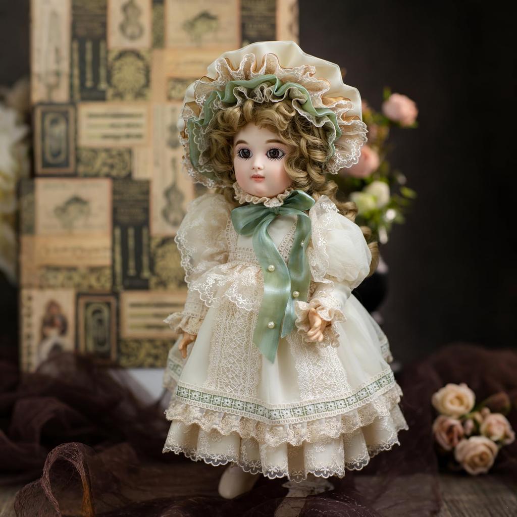 Cloveray BJD Biscuit Doll Poseable PVC Bisque Doll Perfect for Birthday Luxury Gift Box 16-inch Victorian-inspired Dress, Wood-grain Joints,