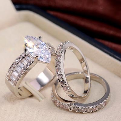 Luxury 3Pcs/Set Wedding Engagement Ring for Women Marquise Brilliant Cut CZ Stone Trend Female Elegant Jewelry Wholesale