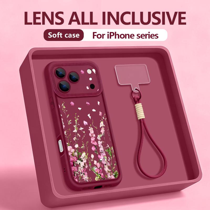Colorful Flower Pattern Lanyard Phone Case For iPhone 17 ProMax 16 17 14 15 13 Pro Max 11 17e 16e Shockproof Silicone Soft Cover