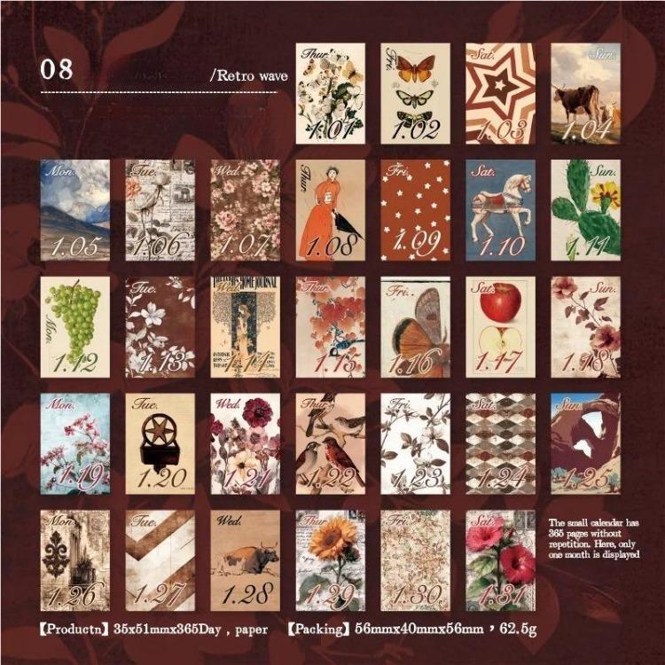 2026 Mini stolní kalendář Vintage styl Stránkový Malý kalendář 365 dní s odtrhávacím designem Roztomilý kreslený Kancelář Domov Dekorace Dárek
