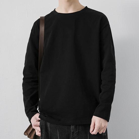 Mannen T-shirt Lange Mouwen Ronde Hals Vochtafvoerend Normale pasvorm Casual Lente Herfst Effen Kleur Mannelijke Basic Trui Top streetwear