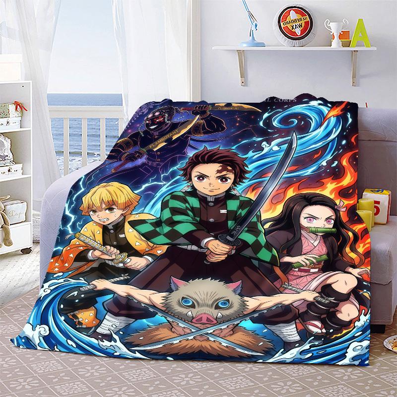Demon Slayer Cartoon Flannel Blanket Soft Warm Plush Throw for Bed Sofa Couch Lightweight Cozy Winter Travel Decor -QJY