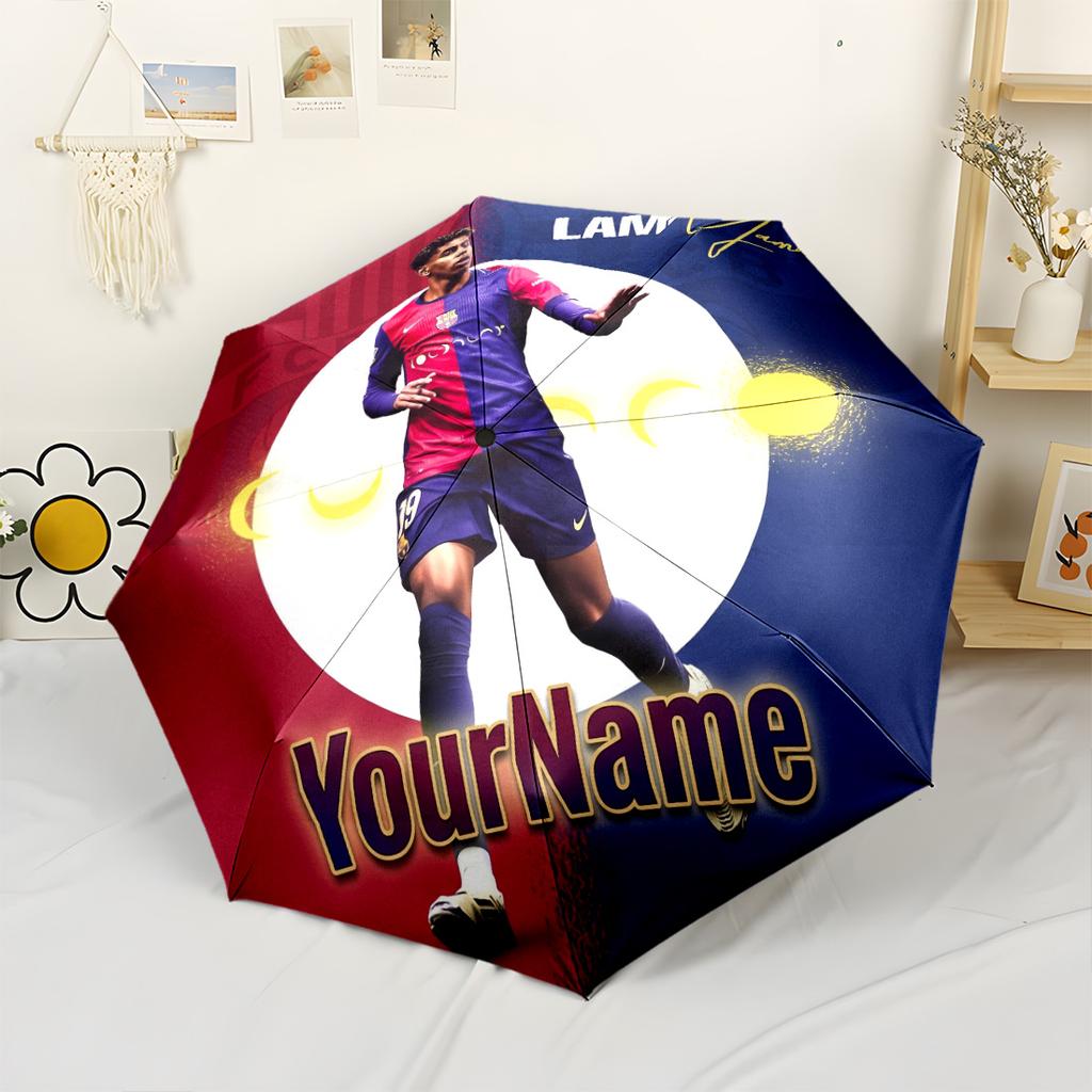 Lamine Yamal Customized Name Umbrella Compact Travel Automatic Umbrella with 8-Rib Compact Design for Women/Men Outdoor Accessory Gift for Festivals