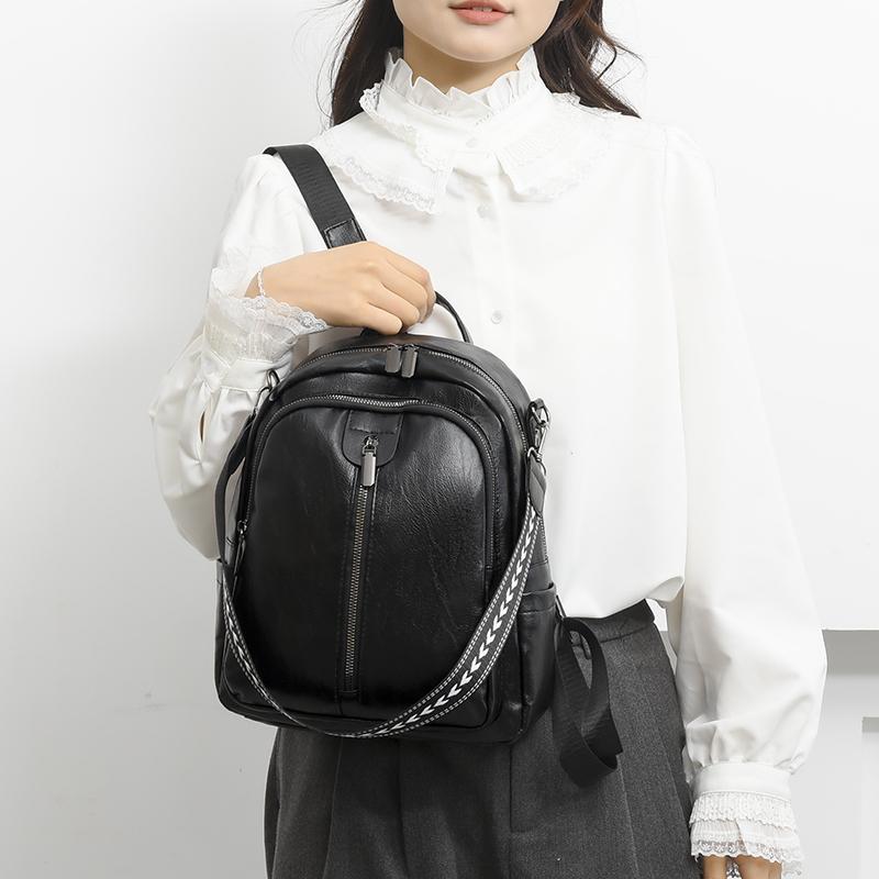 Leather Backpack Women's Zipper Bag Small Backpack