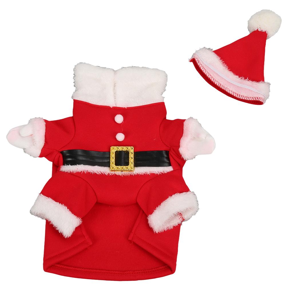 Dog Christmas Costume Warm Cute Skin Friendly Pet Puppy Christmas Suit with Hat for Daily Party Red White XL
