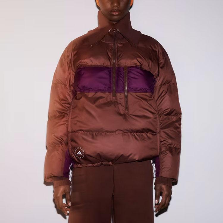 Adidas X Stella McCartney Padded Winter Pull On Letter Logo Print Color Block Long Sleeve Jacket Women Jacket Red Brown IB5106