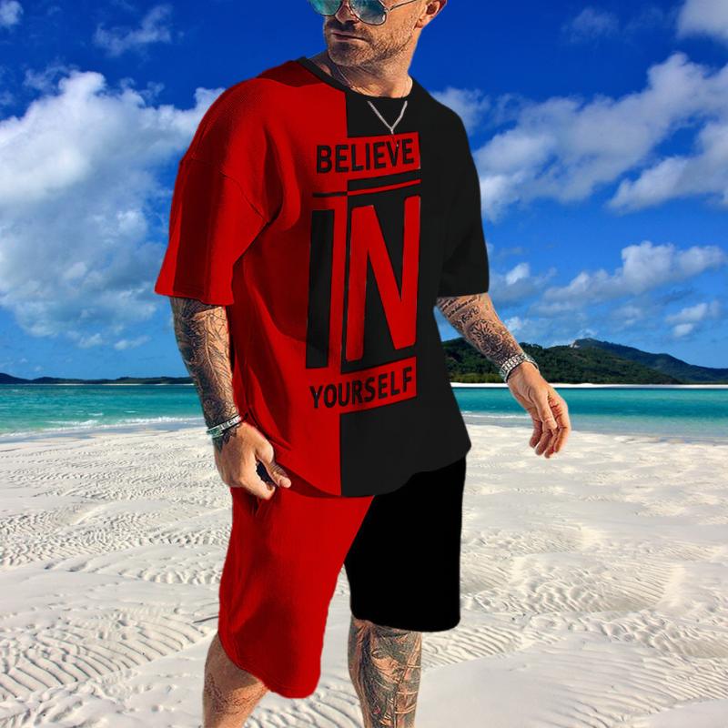 Tendință la modă de vară, costum pentru bărbați, cu model în dungi, imprimat 3D, trening pentru jogging, set de tricouri cu mânecă scurtă, haine de stradă pentru bărbați