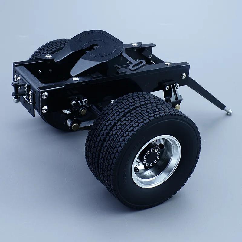 Alt Metal 1 & 2 Aksler Trailer med Træk Femtehjul til 1/14 Tamiya RC Lastbil SCANIA 770S VOLVO FH16 BENZ MAN LESU Bil