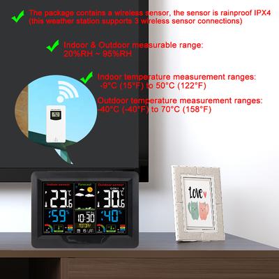 Wetterstation, digitaler Wecker, Barometer, Außensensor, Temperatur- und Luftfeuchtigkeitsmessung, Wettervorhersage, Schlummerfunktion