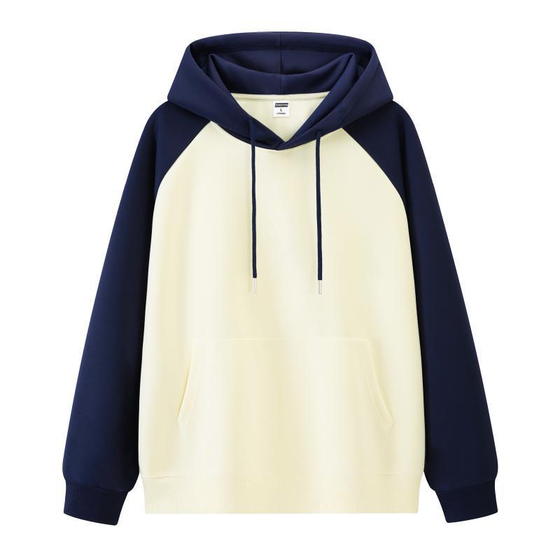 

Чоловічий худі з кольоровими блоками та рукавами реглан 330г - Повсякденний універсальний пуловер з накладною кишенею для весни та осені M абрикосовий/темно-синього кольору