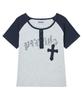 PRENDA Cross Applique Raglan Short Sleeve Gray