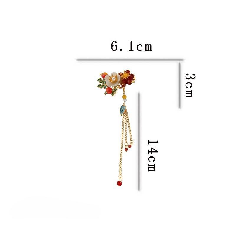 Pearl Double Flower Hair Clip Chinese Hanfu Pearl Duckbill Side Clip for Women Elegant Cheongsam Hair Accessories with Tassel