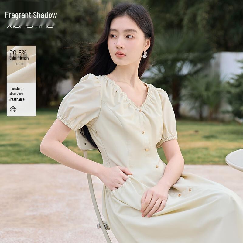 Xiangying Women s Summer V-Neck High-Waist Dress M