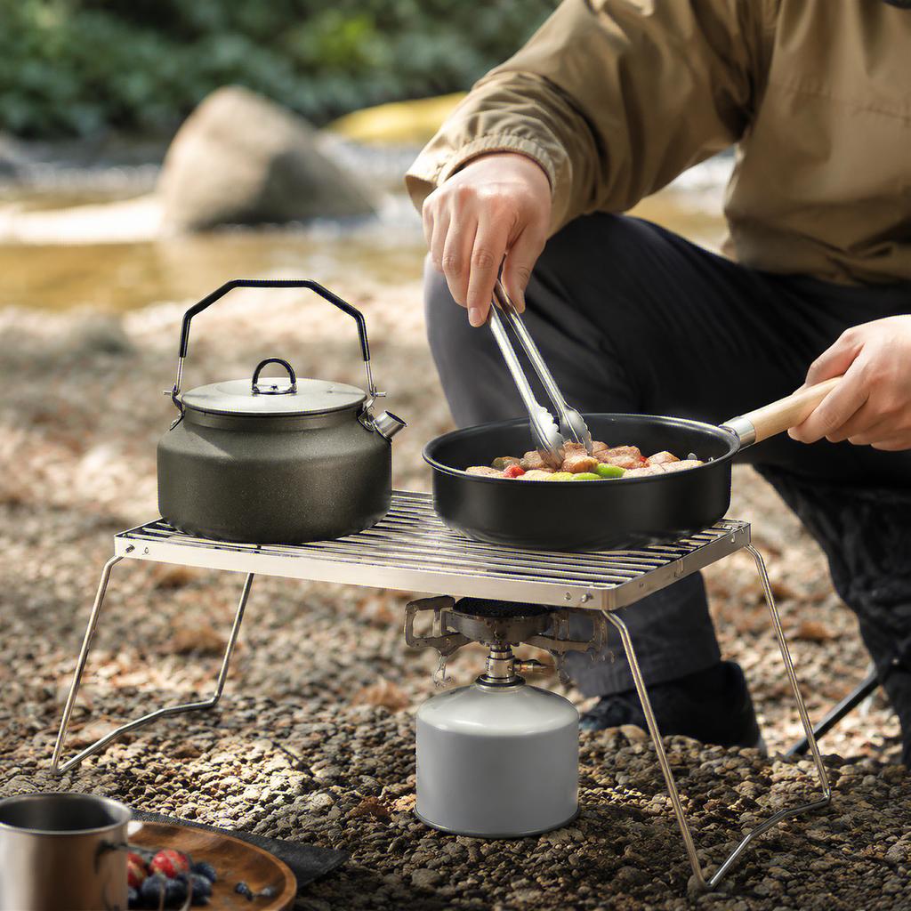 Outdoor Stainless Steel Stove Holder Camping Portable Folding Mini Barbecue Rack Set Pot Holder Baking Tray Holder