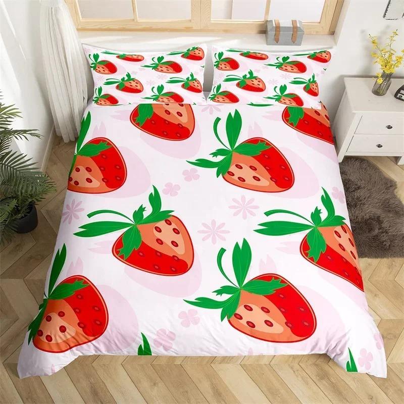 Lovely Carton Strawbery Beding Set King For Girl Ten Red Rose Soft Duvet Cover Set Microfiber Blue Star Yelow Floral Comfortable Quilt Cover