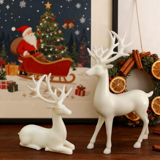 Christmas Reindeer Figurine Small Deer Statue Tabletop Resting/Standing Elk Sculpture for Indoor Home Office Tabletop Mantle Cabinet Desktop Decor