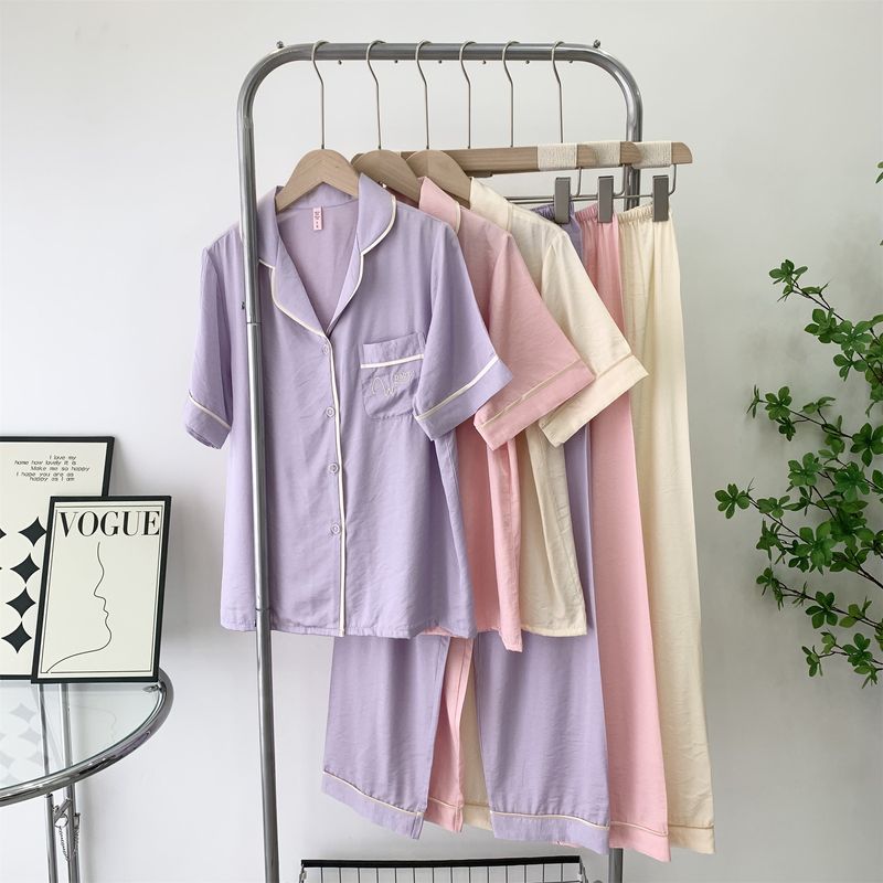 Summer Pajamas Women's Short Sleeve Pants Mercerized Cotton Thin Minimalist Casual Suitable for Daily Wear Homewear Suit New Arrival