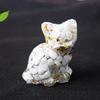 Natural Crystal Gravel Resin Sitting Turning Face Cat Figurine With Gold Foil Cute Desktop Decor For Home Office