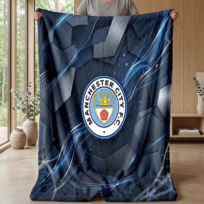 Manchester City Theme Blanket Soft Flannel Blanket Plush Throw Blanket Cozy Sofa Bed Blanket for Home Decor