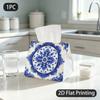 1pc Tissue Box, Delft Blue Floral Symmetric Ornament Pattern, 2D Flat Printing, Multi-Purpose, Washable, Napkin Box, for Sleeping Areas