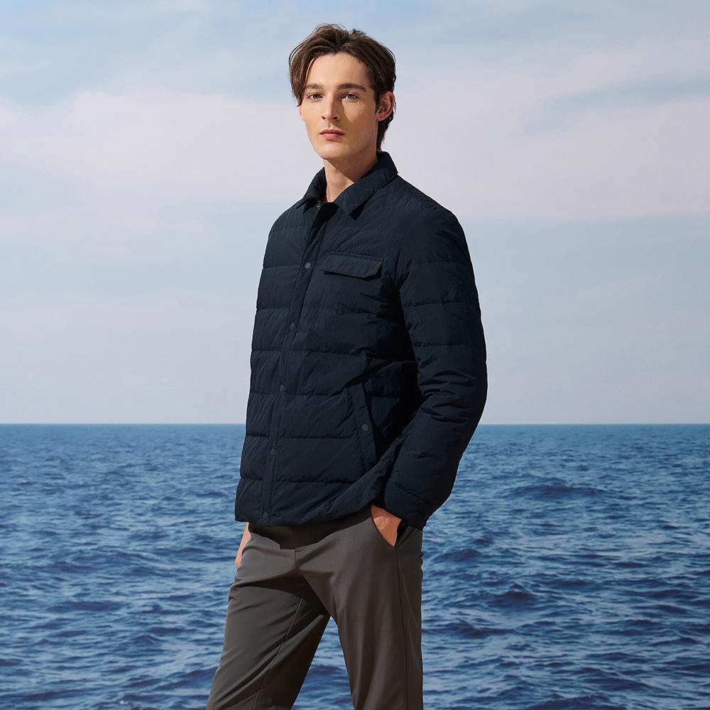 NAUTICA Down Jackets Men's Navy Blue 4NV Lapel Moderate Down Shirt Jacket JE5309