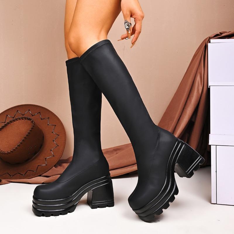 Damen Stiefel mit weiter Weite und runder Zehenpartie, High Heel Plateau Stiefeletten, Europäische Mode Stiefeletten für Damen