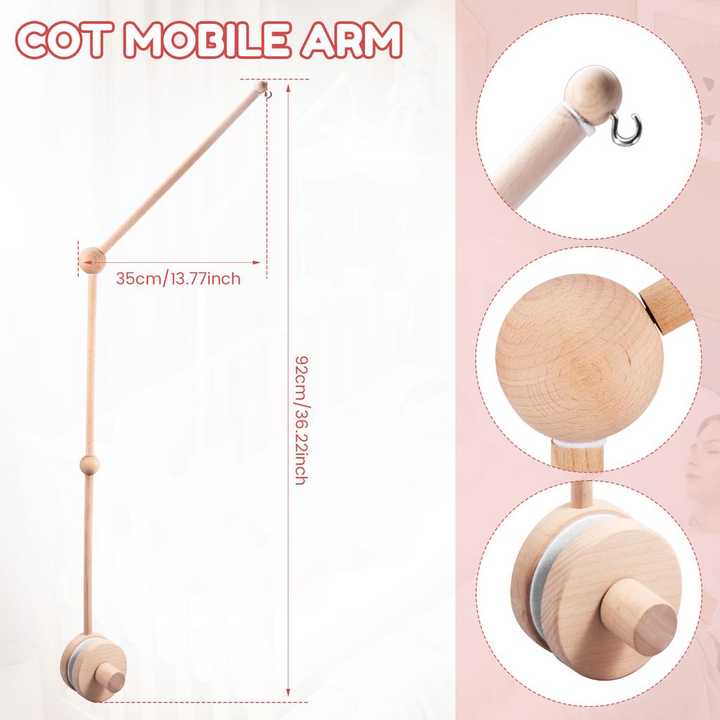 Baby Bed Bell Toy Holder Crib Bed Bell Wooden Bracket Baby Mobile Hanging Rattles Toy Holder Decorative Accessories Arm Bracket