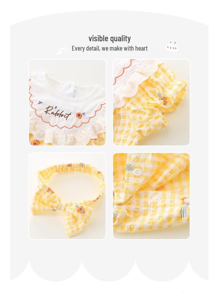 Newborn Girls' Plaid Romper - Summer Infant Bodysuit and Harem Jumpsuit