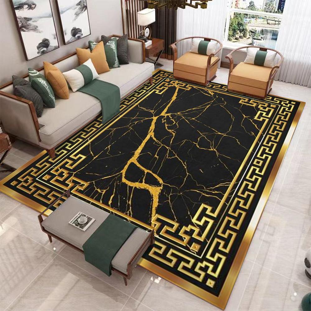 

Черный Золотой Роскошный Ковер для Большой Гостиной Нескользящий Коврик для Пола Декор Спальни Современный Домашний Акцентный Ковер Зона Кофейного Столика 40x60cm