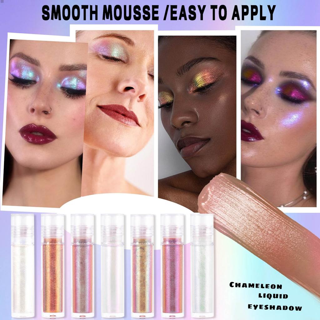 Shiny Eyeshadow Liquid, Multi-Colour Blend, Long-Lasting Colour, Unblended Pearlescent Bright White Silky Texture,4ML