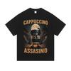An Interesting Cappuccino Assassin Cartoon Pattern T-shirt for Men's Casual Street Wear, Loose and Breathable Pure Cotton Top