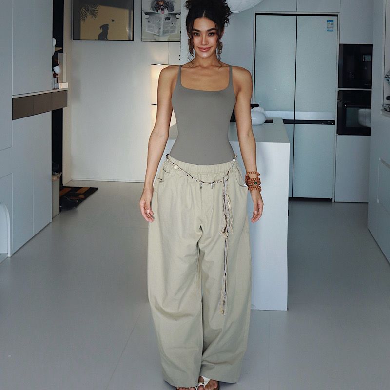 

[Retro] Western Style Retro Casual Pants Cow 2025 Summer New Design Sense Niche High Waist Slimming Shallow khakis Long XL