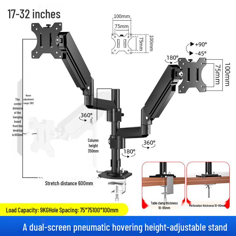 Height-Adjustable Dual Screen Monitor Riser for 24/27/32 Inch Screens