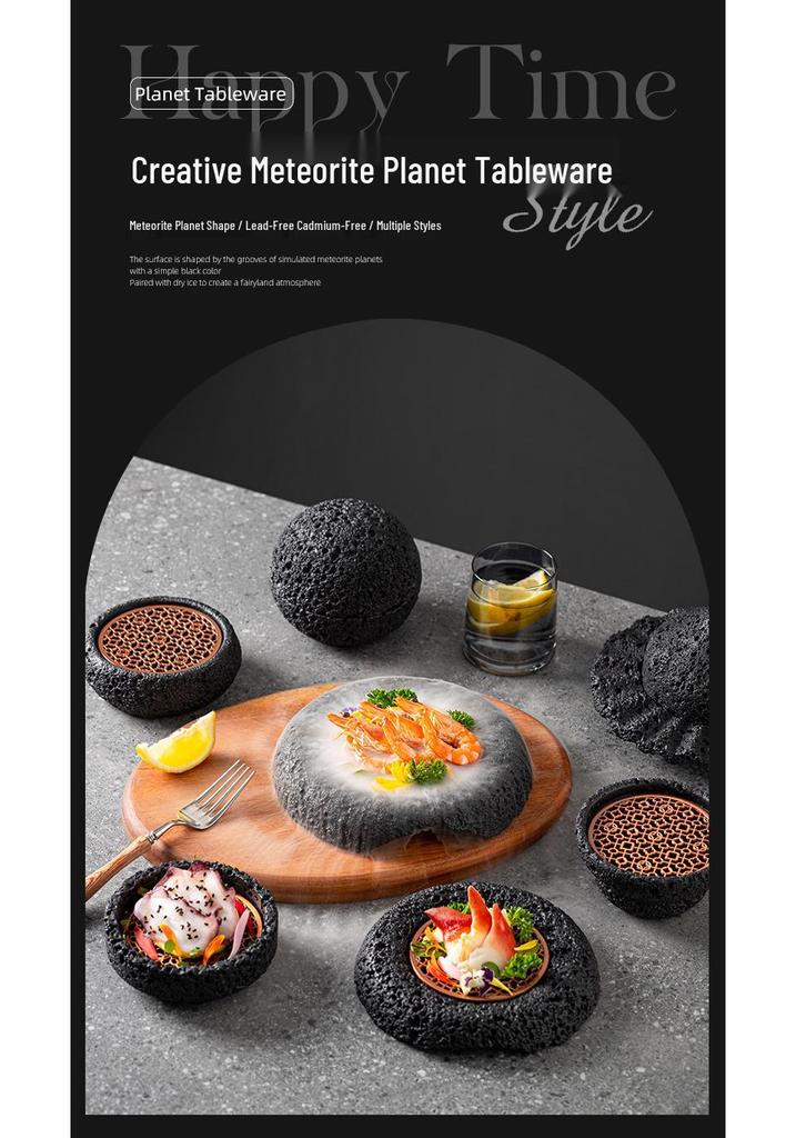 Specialty Meteorite Ball Plate - Japanese Style Creative Tableware with Dry Ice Effect
