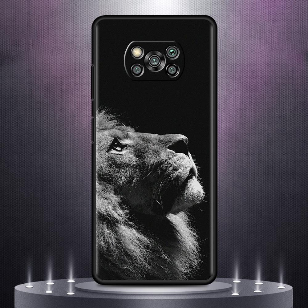 Handyhülle für Xiaomi Mi Poco X3 NFC 10T Pro 11T 11 Lite Note 10 M3 9T F3 CC9 Schwarz Weiche Hülle A2 F1 Hülle Große Katze Tier Löwe