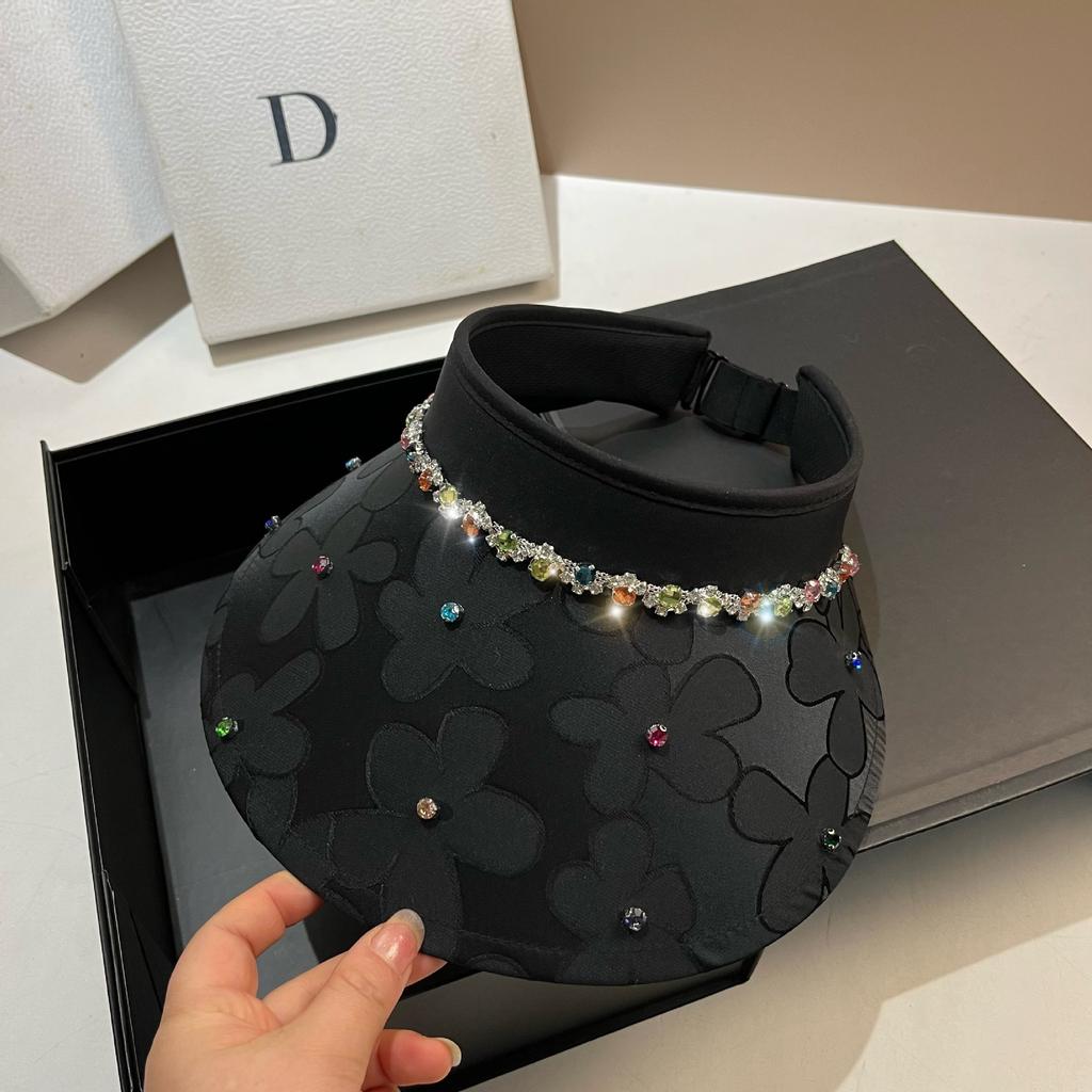 Double-sided Embroidered Flower Eaves Can Be Rolled Empty Top Hat Summer Light Luxury Color Rhinestone Sunshade Sun Hat