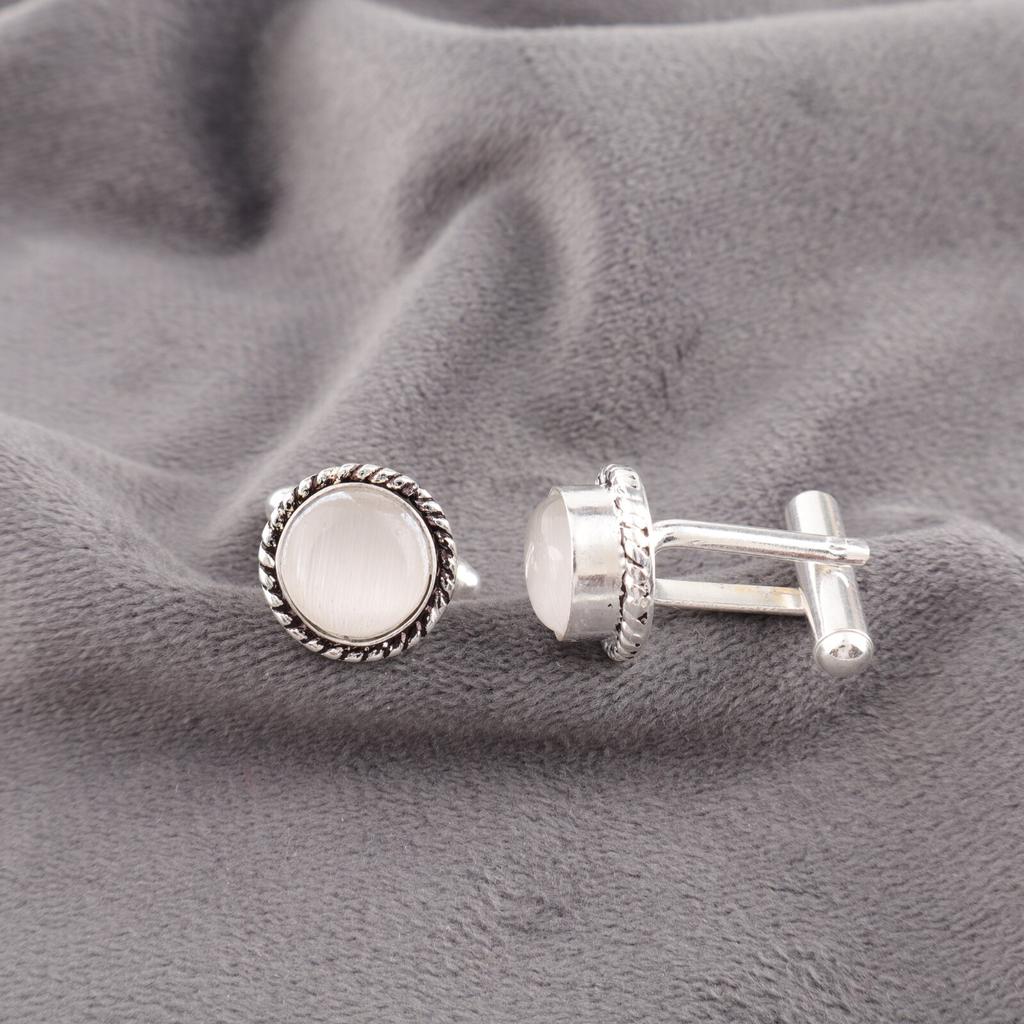 Natural Selenite Gemstone 925 Sterling Silver Handmade Cufflinks 0.51" For Gift CL-3-26