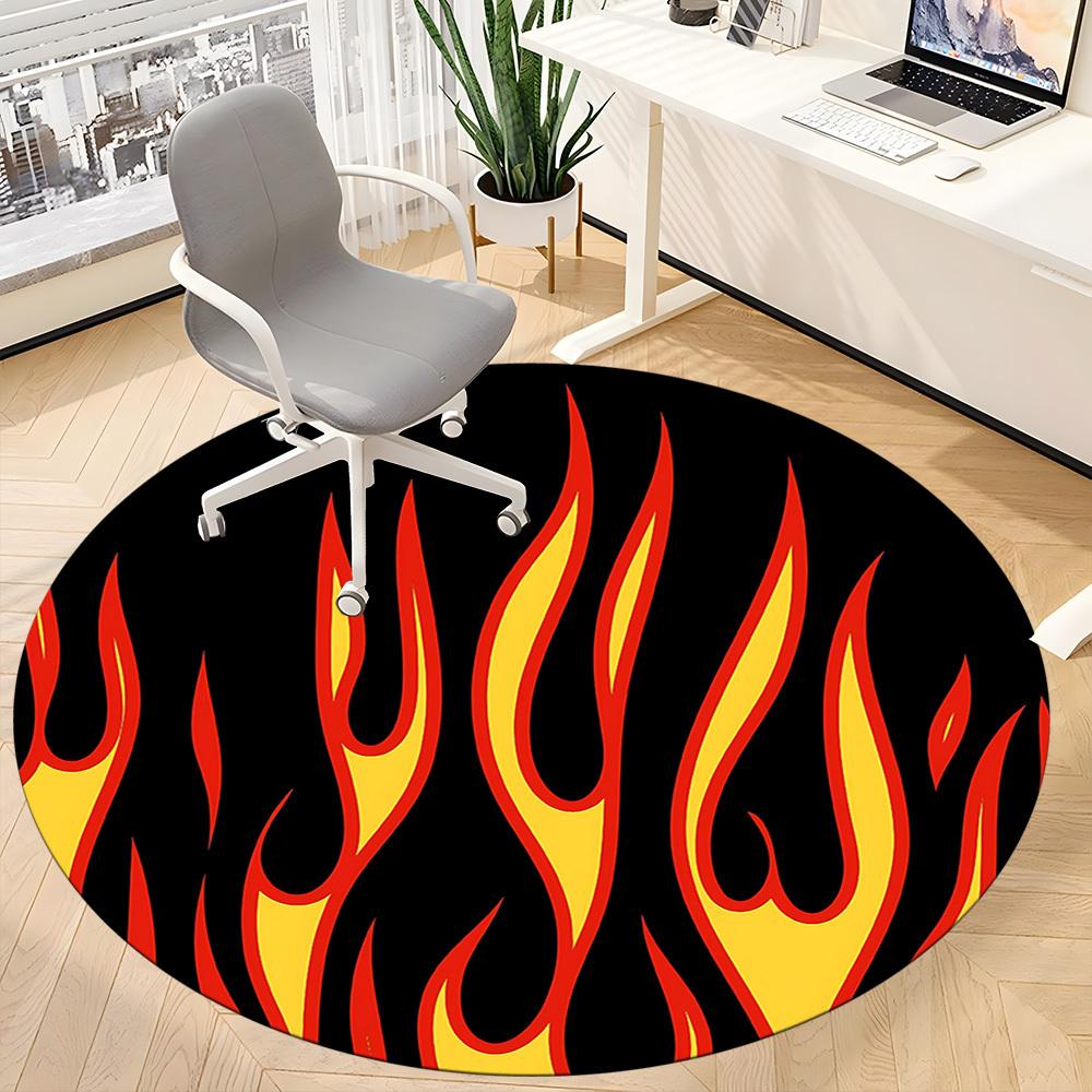 1pc Flame Pattern Carpet, Round Non Slip Durable Large Size Office Carpet, Suitable for Office
