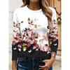 Women's 3D Butterfly Floral Print T-shirt Fashion Long Sleeve Round Neck Regular Tops Holiday Weekend Spring and Autumn