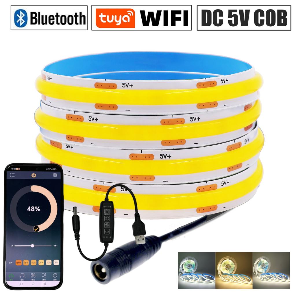 Intelligentes WiFi Bluetooth COB LED-Streifenlicht 5V USB Dimmbar 3000K 4000K 6000K Weiß Schrankbeleuchtung Mit Fernbedienung