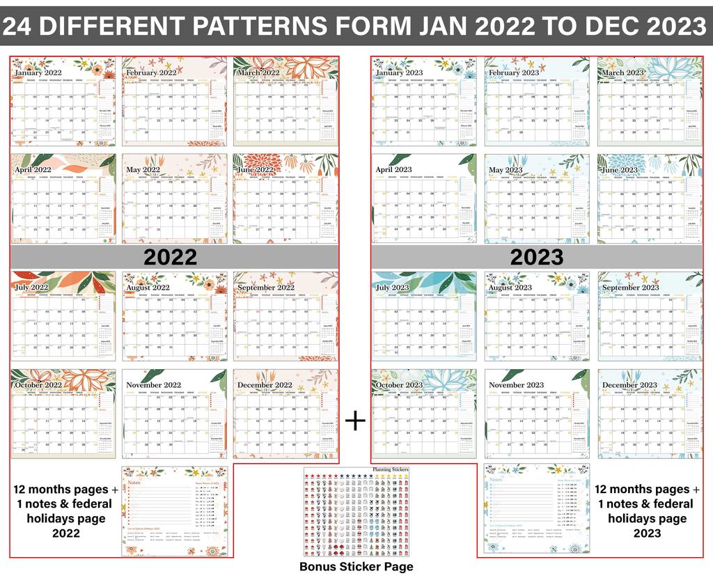 Inkdotpot 13"x11" Wall Calendar -Runs Until December 2023 Hanging Spiral Bound Monthly Calendar 2022-2023 for Home or Office