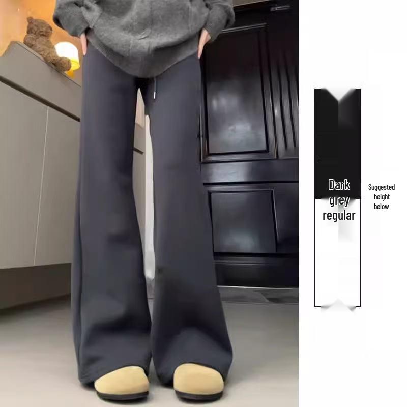 

Женские серые спортивные брюки микроклеш с высокой посадкой - Утягивающие, Повседневные, Драпированные, Широкие штанины, Весенние брюки L (110-125 jin)